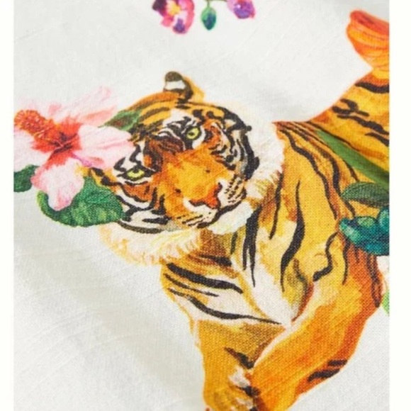 NWT Anthropologie Nathalie Lete Helena Tiger Lioness Floral Mint Kitchen Towel - Picture 2 of 7